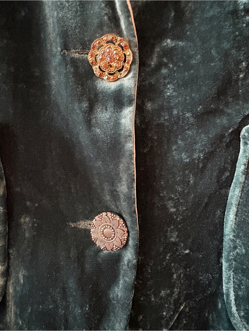 We Are Replay Teal Velvet Blazer with Cream Embroidered & Beaded Trim - Picture 6 of 9